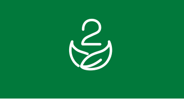 The number two with an illustration of two leafs beneath it, with a green background